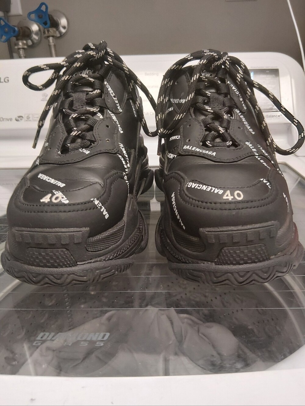 Balenciaga Black Triple S Lace-Up allover Logo Sneakers(Yes Their Real!!!)